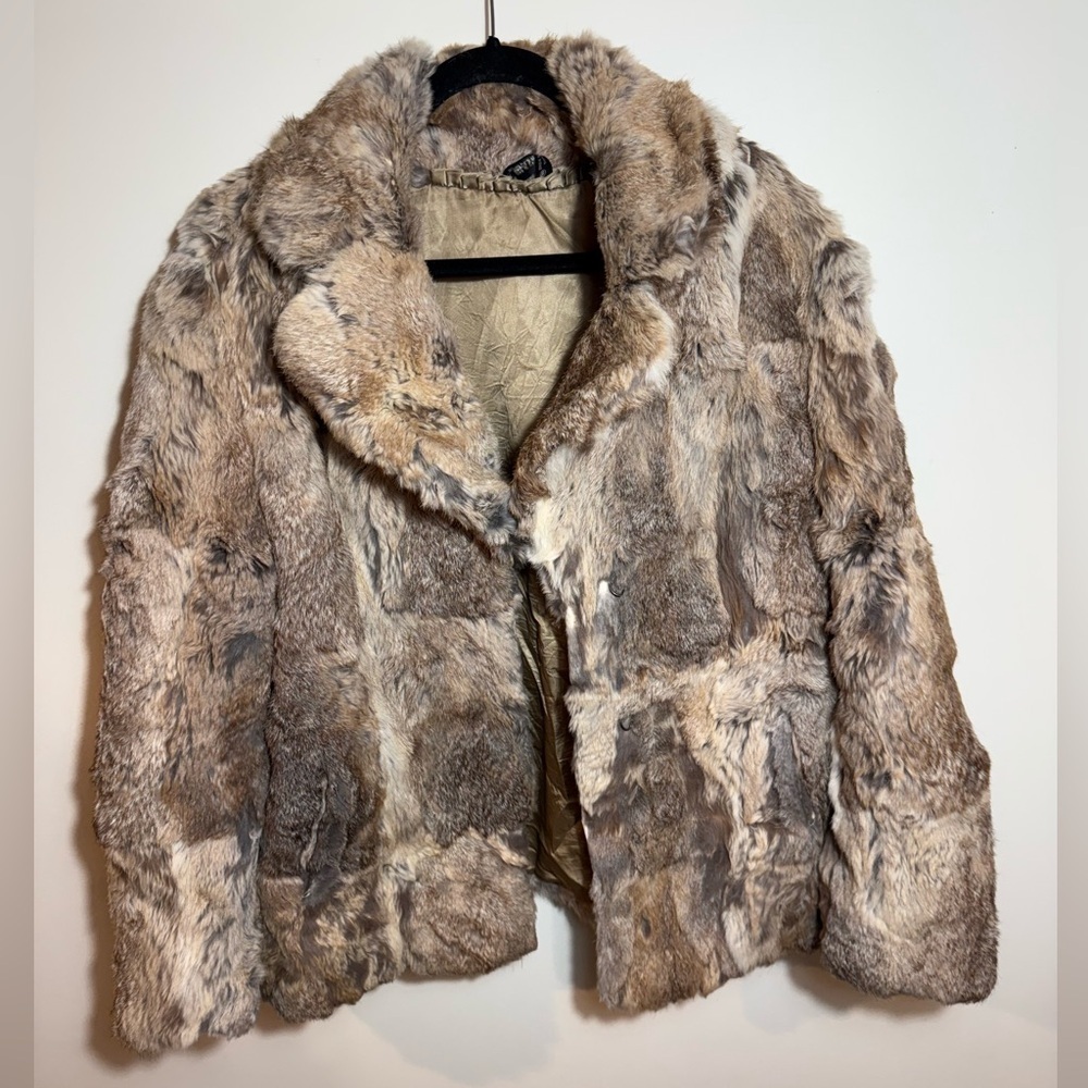 Vintage Rabbit Fur Bomber Jacket size XL